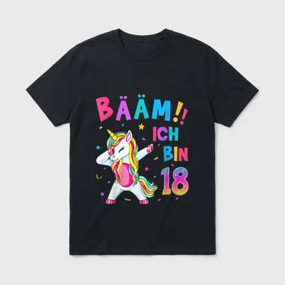 18 Geburtstag Mädchen 18 T-Shirt – Dabbendes Einhorn mit Schriftzug „BÄÄM!! Ich bin 18“ – Klassisches T-Shirt in Schwarz