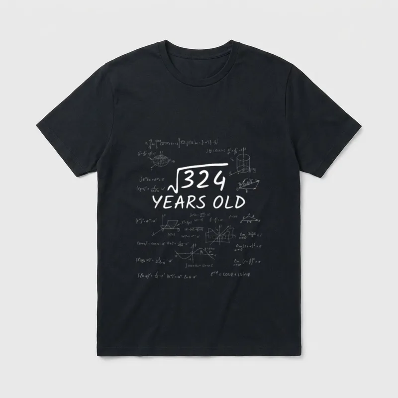 18. Geburtstag Lustiges Wurzel T-Shirt – Wurzel aus 324 Years Old umgeben von Mathe-Formeln – Klassisches T-Shirt in Schwarz