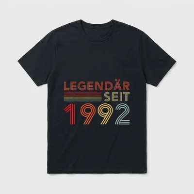1992 Geburtstag Mann 30 T-Shirt – Schriftzug „Legendär seit 1992“ in Retro-Streifenschrift – Klassisches T-Shirt in Schwarz