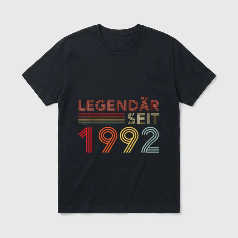 1992 Geburtstag Mann 30 T-Shirt – Schriftzug „Legendär seit 1992“ in Retro-Streifenschrift – Klassisches T-Shirt in Schwarz