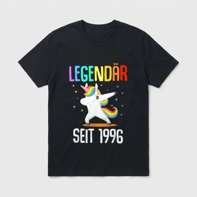 Rund um die Dreißig T-Shirt – Dabbing Einhorn mit Regenbogenhaar und Text LEGENDÄR SEIT 1996 – Klassisches T-Shirt in Schwarz