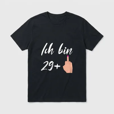 nicht mehr jung T-Shirt – Schriftzug Ich bin 29+ neben einer Hand mit erhobenen Finger – Klassisches T-Shirt in Schwarz
