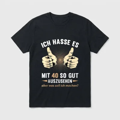 T-Shirt 40 Geburtstag Mann lustig – Zwei Daumen hoch mit Spruch über gutes Aussehen mit 40 – Klassisches T-Shirt in Schwarz