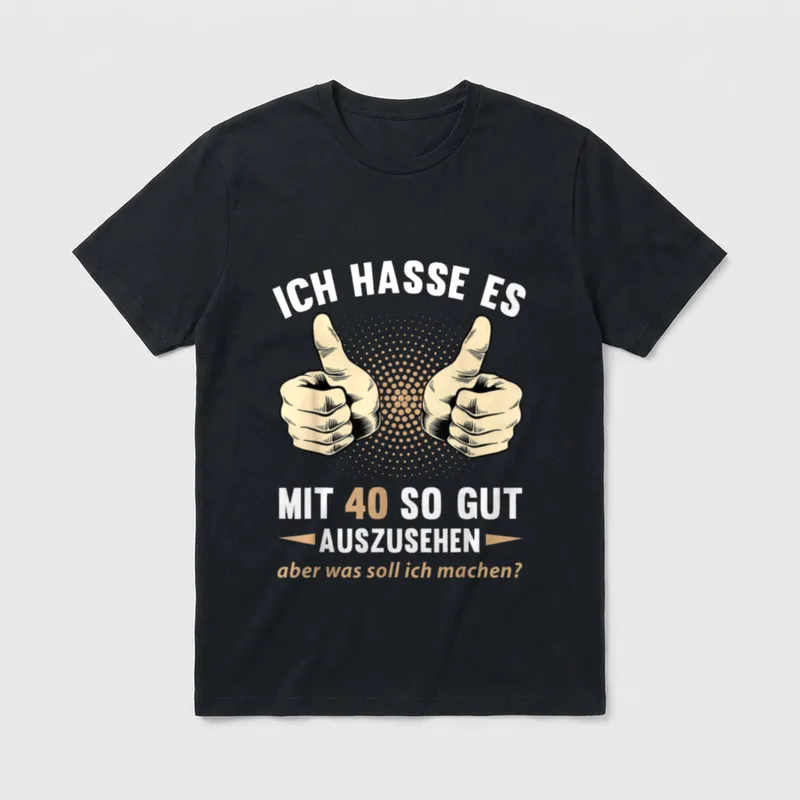 T-Shirt 40 Geburtstag Mann lustig – Zwei Daumen hoch mit Spruch über gutes Aussehen mit 40 – Klassisches T-Shirt in Schwarz