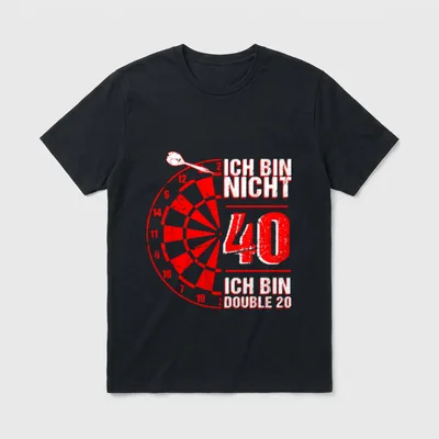 T-Shirt Spruch 40 Geburtstag – Dartscheibe mit Pfeil und Spruch „Ich bin Double 20“ – Klassisches T-Shirt in Schwarz