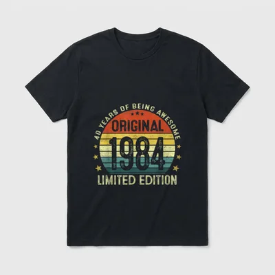 1984 Geburtstag Mann 40 T-Shirt – Retro Sunset Grafik mit Original 1984 Limited Edition Text – Klassisches T-Shirt in Schwarz