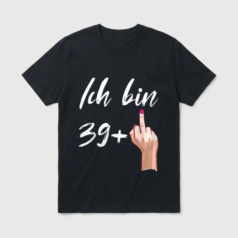 40. Geburtstag Mann Frau T-Shirt 0081 – Schriftzug „Ich bin 39+“ mit erhobenem Stinkefinger – Klassisches T-Shirt in Schwarz