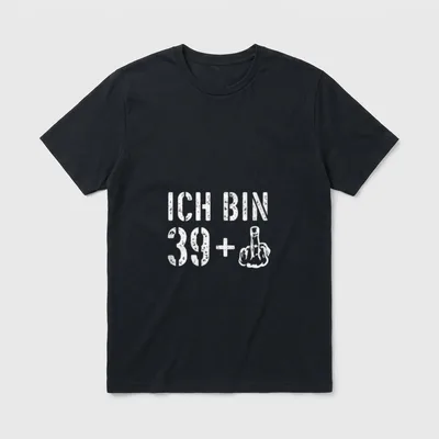 40. Geburtstag Ich T-Shirt – Schriftzug „ICH BIN 39 +“ mit erhobener Mittelfinger-Hand – Klassisches T-Shirt in Schwarz