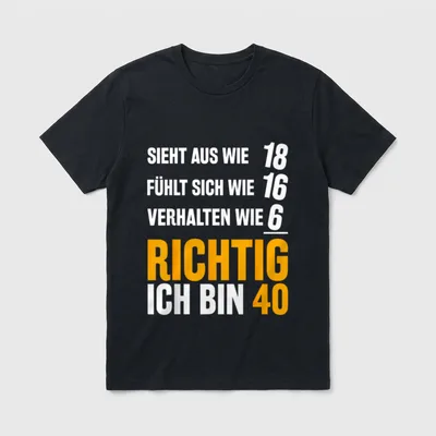 40 Mann Lustig 40ter T-Shirt – Aufdruck „Sieht aus wie 18, richtig ich bin 40“ – Klassisches T-Shirt in Schwarz
