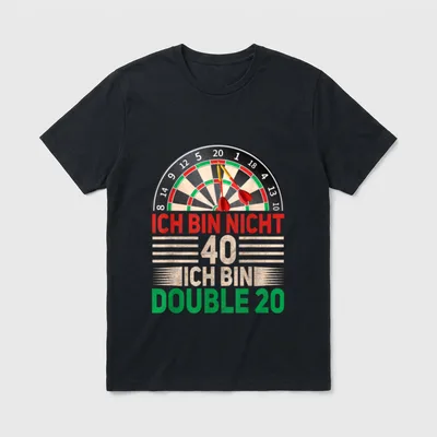 Darts lustige 40. Geburtstags T-Shirt – Dartscheibe mit Pfeilen und Spruch „Double 20“ – Klassisches T-Shirt in Schwarz