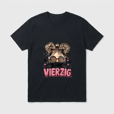 Vierzig Jahre Bäm T-Shirt – mit Leopardenbrille, Krone und pinker Schrift – Klassisches T-Shirt in Schwarz