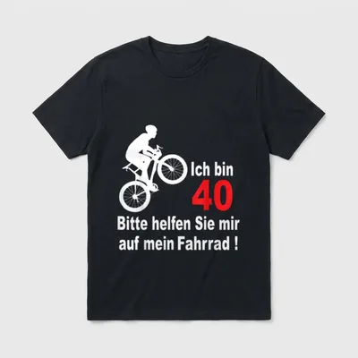 40. Geburtstag Mann lustig Fahrrad T-Shirt – Radfahrer-Silhouette mit Spruch „Ich bin 40“ – Klassisches T-Shirt in Schwarz