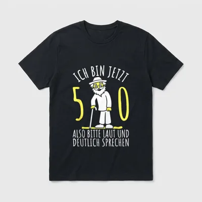 50er Geburtstag Mann Ich bin T-Shirt – Opa mit Gehstock, Zahl 50, Spruch „Ich bin jetzt 50“ – Klassisches T-Shirt in Schwarz