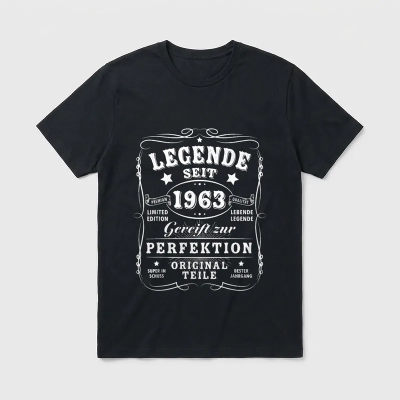 60 Geburtstag T-Shirt Sprüche – Etikett „Legende seit 1963, gereift zur Perfektion“ – Klassisches T-Shirt in Schwarz