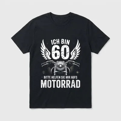 Ich Bin 60 Lustiges T-Shirt – Motorrad-Scheinwerfer mit Flügeln und Spruch „Ich bin 60“ – Klassisches T-Shirt in Schwarz
