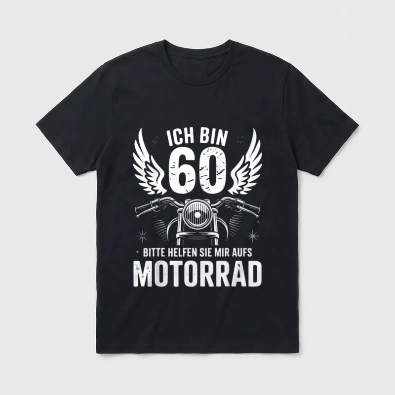 Ich Bin 60 Lustiges T-Shirt – Motorrad-Scheinwerfer mit Flügeln und Spruch „Ich bin 60“ – Klassisches T-Shirt in Schwarz