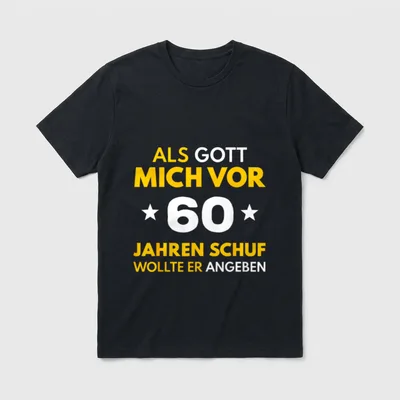 Geburtstag Witz Spruch T-Shirt – Gelber und weißer Spruch zur 60 Jahrfeier mit Sternen – Klassisches T-Shirt in Schwarz