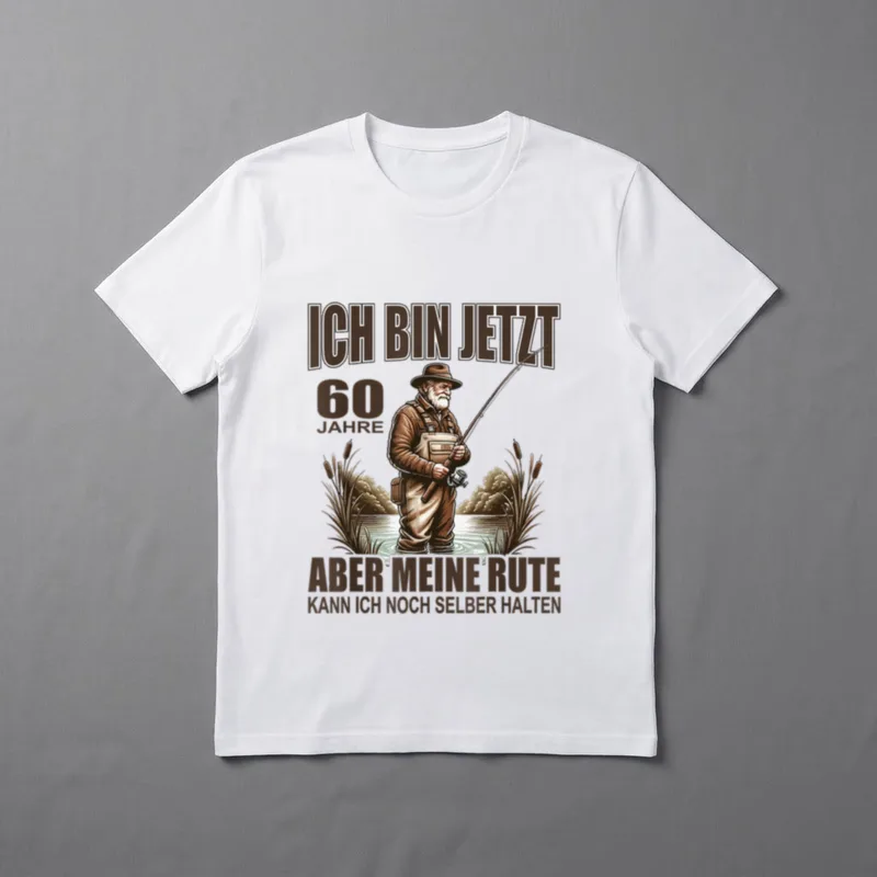 Rentner Lustiger Anglerspruch für 60. T-Shirt – Angler mit Hut und Rute, Spruch zu 60 Jahren – Klassisches T-Shirt in Schwarz