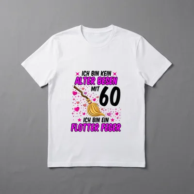 Kein alter Besen Flotter Feger T-Shirt – Besen mit Herzen, Sternen und Schriftzug zur 60 – Klassisches T-Shirt in Schwarz