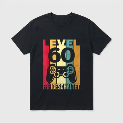 Level 60 Geburtstag Mann T-Shirt – Gamecontroller mit Schriftzug „Level 60 freigeschaltet“ – Klassisches T-Shirt in Schwarz