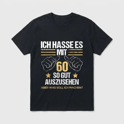 60 jährigen Mann & T-Shirt – Spruch „Ich hasse es, mit 60 so gut auszusehen“ mit Daumen hoch – Klassisches T-Shirt in Schwarz