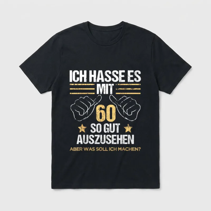 60 jährigen Mann & T-Shirt – Spruch „Ich hasse es, mit 60 so gut auszusehen“ mit Daumen hoch – Klassisches T-Shirt in Schwarz