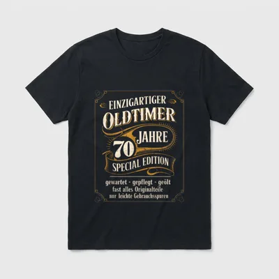 T-Shirt 70 Geburtstag Mann – Schriftzug „Einzigartiger Oldtimer 70 Jahre Special Edition“ – Klassisches T-Shirt in Schwarz