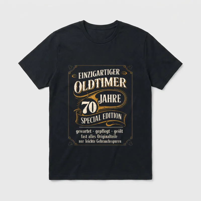 T-Shirt 70 Geburtstag Mann – Schriftzug „Einzigartiger Oldtimer 70 Jahre Special Edition“ – Klassisches T-Shirt in Schwarz