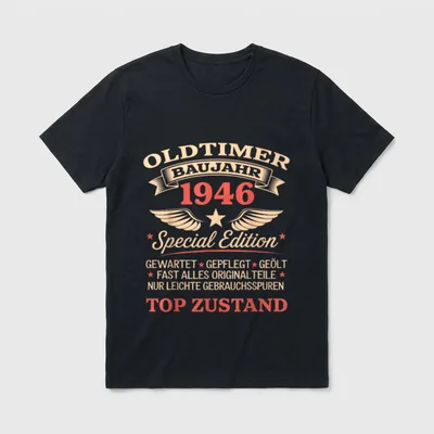 Oldtimer Baujahr Special Edition Gewartet Gepflegt T-Shirt – Klassisches T-Shirt in Schwarz