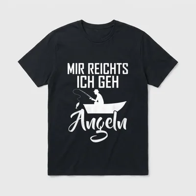 Ich Geh Angeln T-Shirt – Angler im Boot mit Rute, Spruch „Mir Reichts Ich Geh Angeln“ – Klassisches T-Shirt in Schwarz