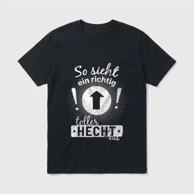 So sieht ein toller T-Shirt – Schriftzug „So sieht ein richtig toller HECHT aus“ mit Pfeil – Klassisches T-Shirt in Schwarz