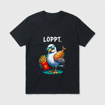Löppt Lustige Möwe Pommes T-Shirt – Klassisches T-Shirt in Schwarz