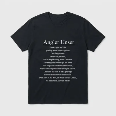 Angler Unser Lustiges Angel T-Shirt – Text „Angler Unser“ als Gebets-Parodie fürs Angeln – Klassisches T-Shirt in Schwarz