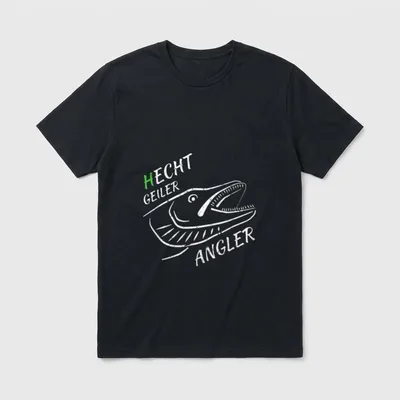 Lustiges Angel Hecht Geiler T-Shirt – Hechtkopf mit Schriftzug „Hecht geiler Angler“ – Klassisches T-Shirt in Schwarz