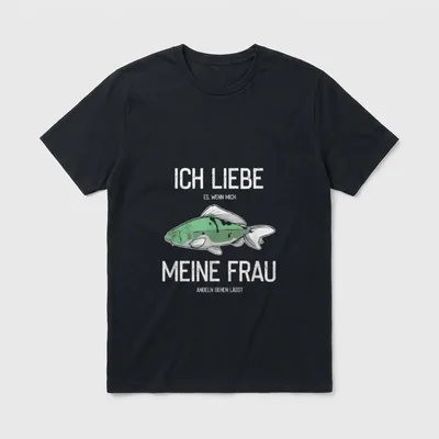Ich Liebe Es Angeln T-Shirt – Fisch mit Spruch über Angeln mit Erlaubnis der Ehefrau – Klassisches T-Shirt in Schwarz