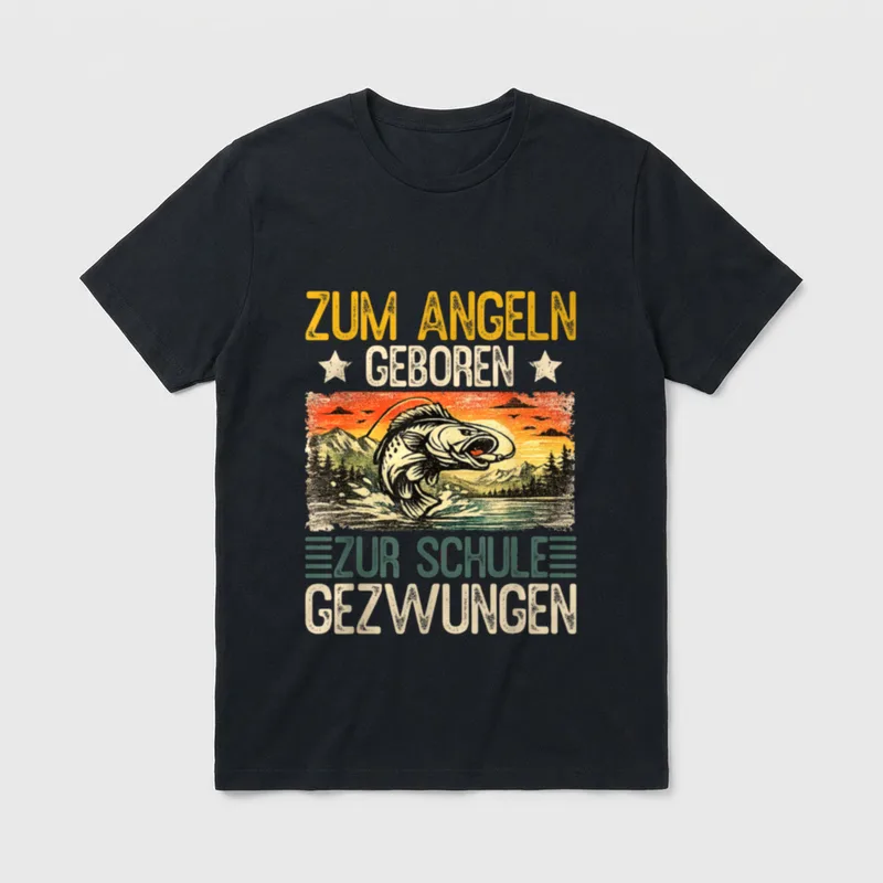 Zum Angeln geboren Zur Schule T-Shirt – Klassisches T-Shirt in Schwarz