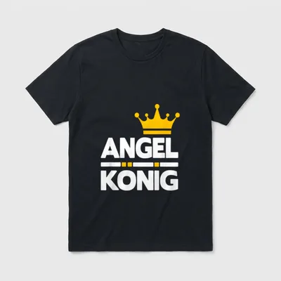 Angler Fischer Lustig Spruch König T-Shirt – Goldene Krone über Schriftzug „Angel König“ – Klassisches T-Shirt in Schwarz