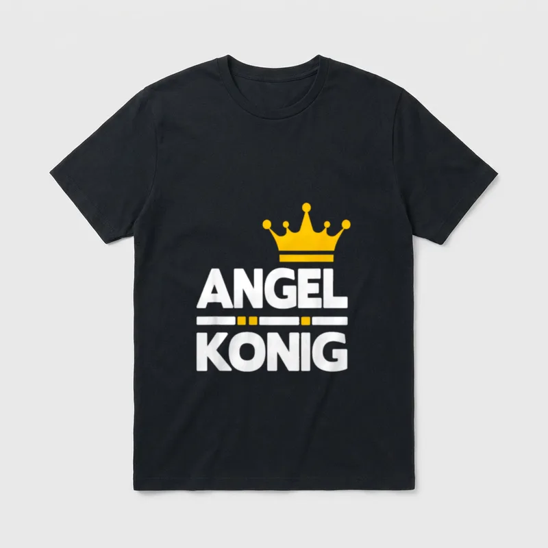 Angler Fischer Lustig Spruch König T-Shirt – Goldene Krone über Schriftzug „Angel König“ – Klassisches T-Shirt in Schwarz