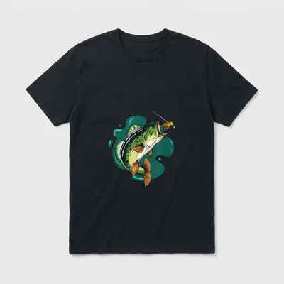 Lustiger Spruch über T-Shirt – Springender Barsch schnappt nach Köder an Angelschnur – Klassisches T-Shirt in Schwarz