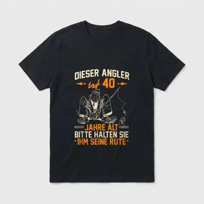 Angler 40 Jahre alt! T-Shirt – Angler mit Rute, Spruch „Dieser Angler ist 40 Jahre alt“ – Klassisches T-Shirt in Schwarz