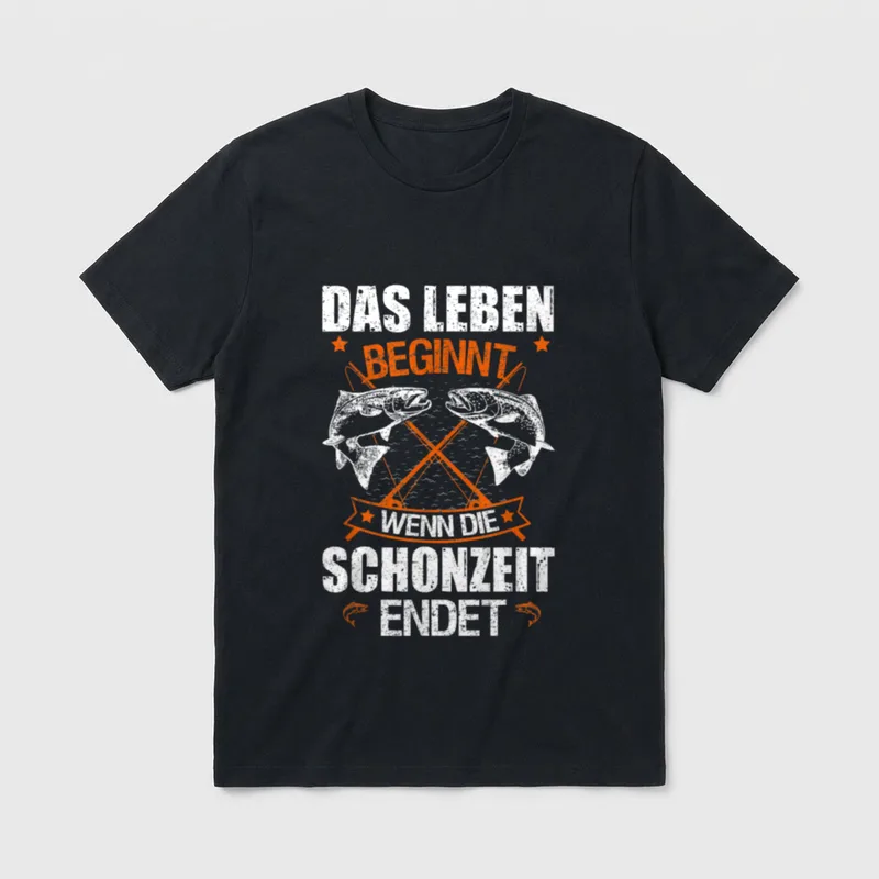 Lustiger Angeln Spruch Die Schonzeit T-Shirt – Klassisches T-Shirt in Schwarz