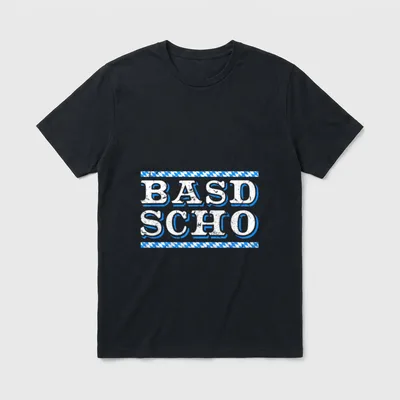 Basd Scho Lustige Bayrische T-Shirt – Schriftzug BASD SCHO zwischen weiß-blauen Rauten – Klassisches T-Shirt in Schwarz