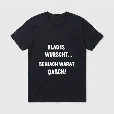 Blad is wurscht Schiach warat T-Shirt – Schriftzug „Blad is wurscht... Schiach warat oasch!“ – Klassisches T-Shirt in Schwarz