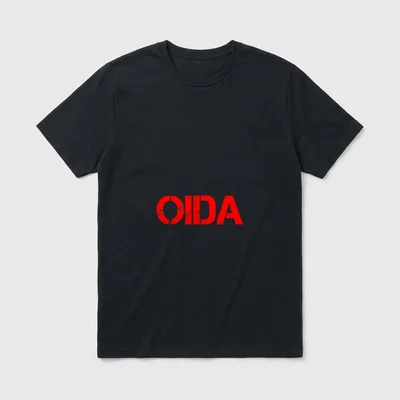 Oida Österreich Austria Spruch T-Shirt – Roter Schriftzug OIDA in Schablonenoptik auf grau – Klassisches T-Shirt in Schwarz