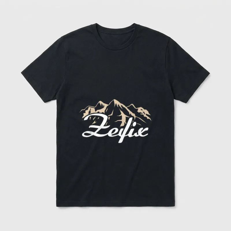 Zefix Bayern bayrischer Spruch Oida T-Shirt – Schriftzug „Zefix“ vor sandfarbener Bergkette – Klassisches T-Shirt in Schwarz