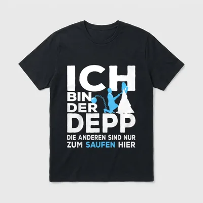 Bayrische Polter Sprüche Bayern T-Shirt – Spruch „Ich bin der Depp“ mit Kugel-und-Kette-Paar – Klassisches T-Shirt in Schwarz