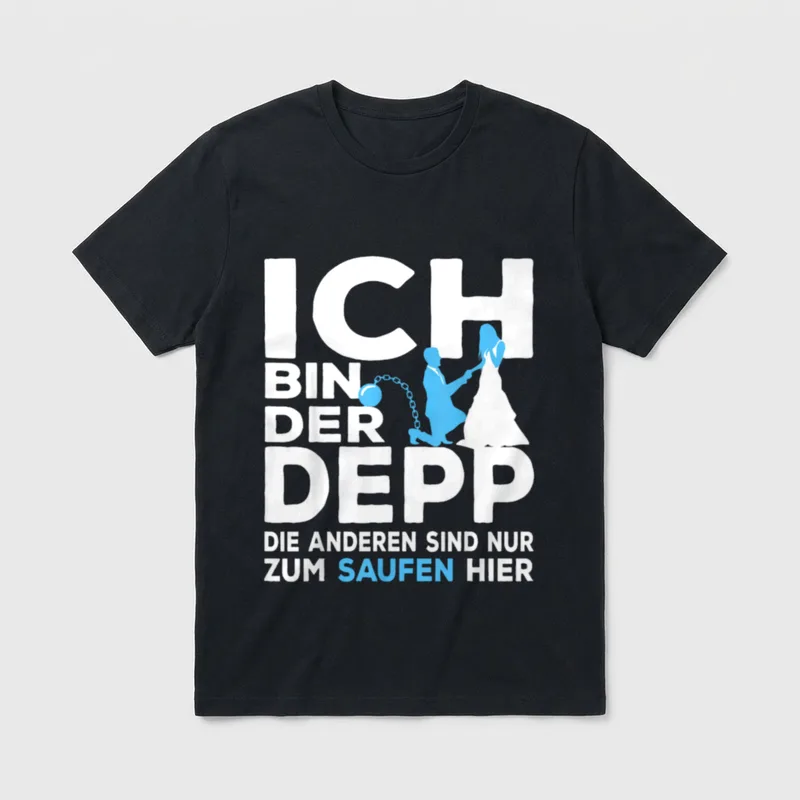 Bayrische Polter Sprüche Bayern T-Shirt – Spruch „Ich bin der Depp“ mit Kugel-und-Kette-Paar – Klassisches T-Shirt in Schwarz