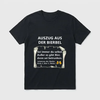 Bier Spruch Auszug Bierbel T-Shirt – Schriftrolle mit Trinkspruch „Johannes der Säufer“ – Klassisches T-Shirt in Schwarz