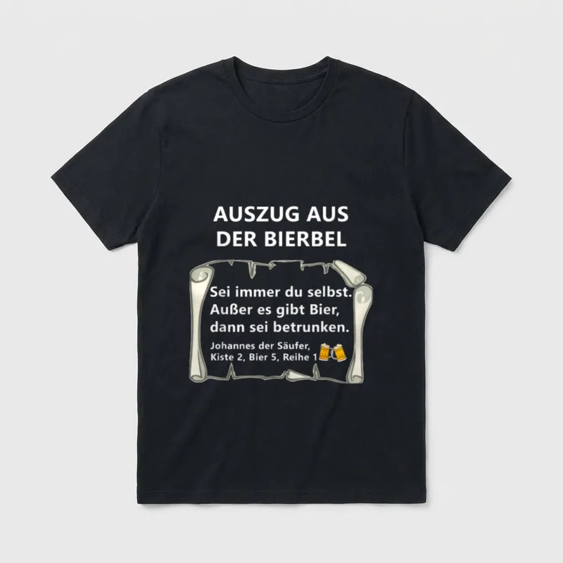 Bier Spruch Auszug Bierbel T-Shirt – Schriftrolle mit Trinkspruch „Johannes der Säufer“ – Klassisches T-Shirt in Schwarz