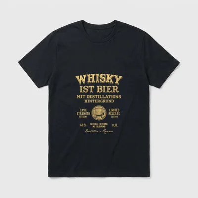 Whisky ist Bier T-Shirt – Whisky ist Bier, Destillations-Etikett mit Fass-Icon – Klassisches T-Shirt in Schwarz